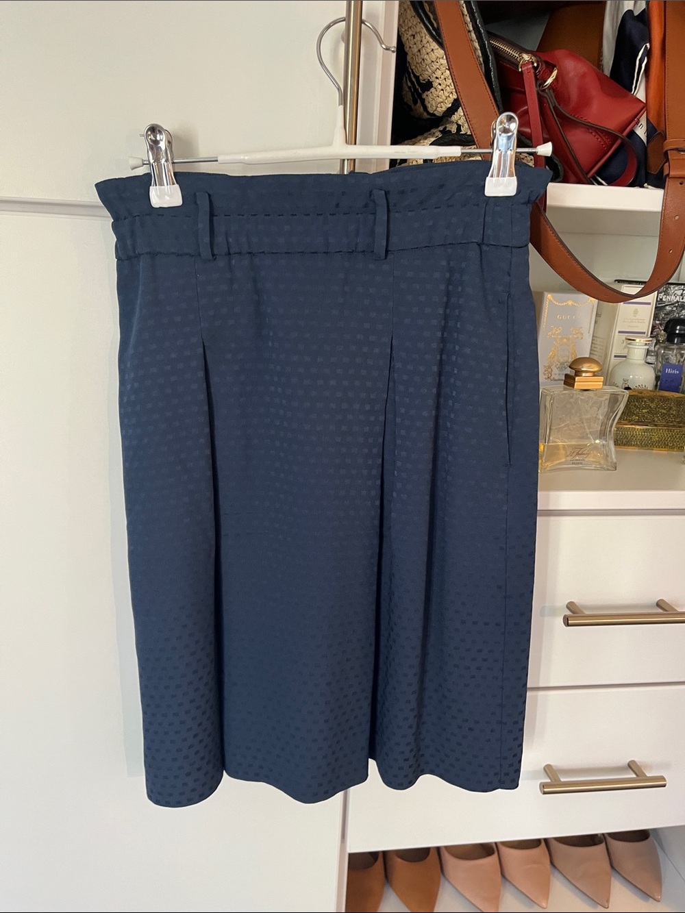 Reiss Navy Textured Midi Skirt
